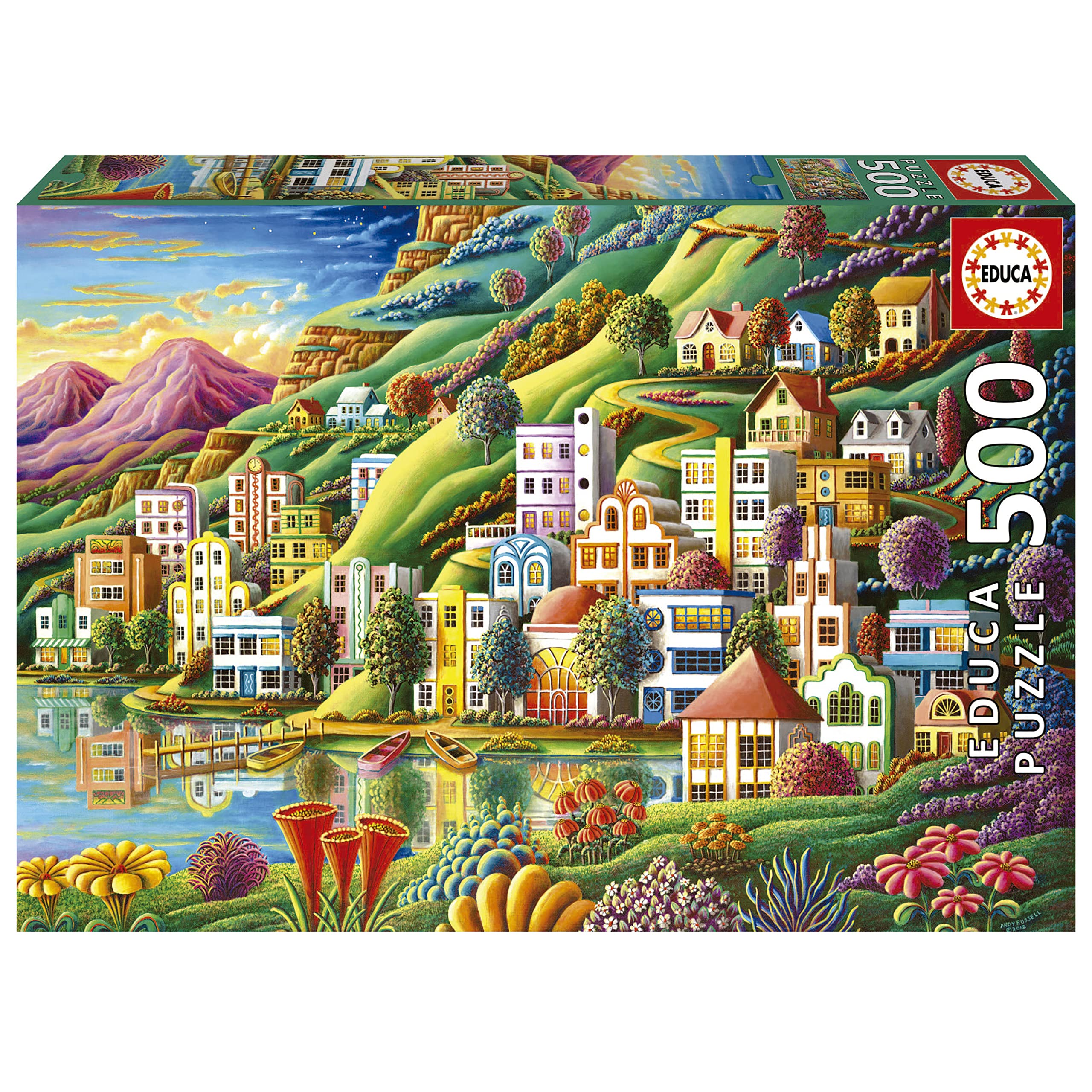 educa-buntes-dorf-am-see-19552-puzzle-500-teile-landschaft image 1