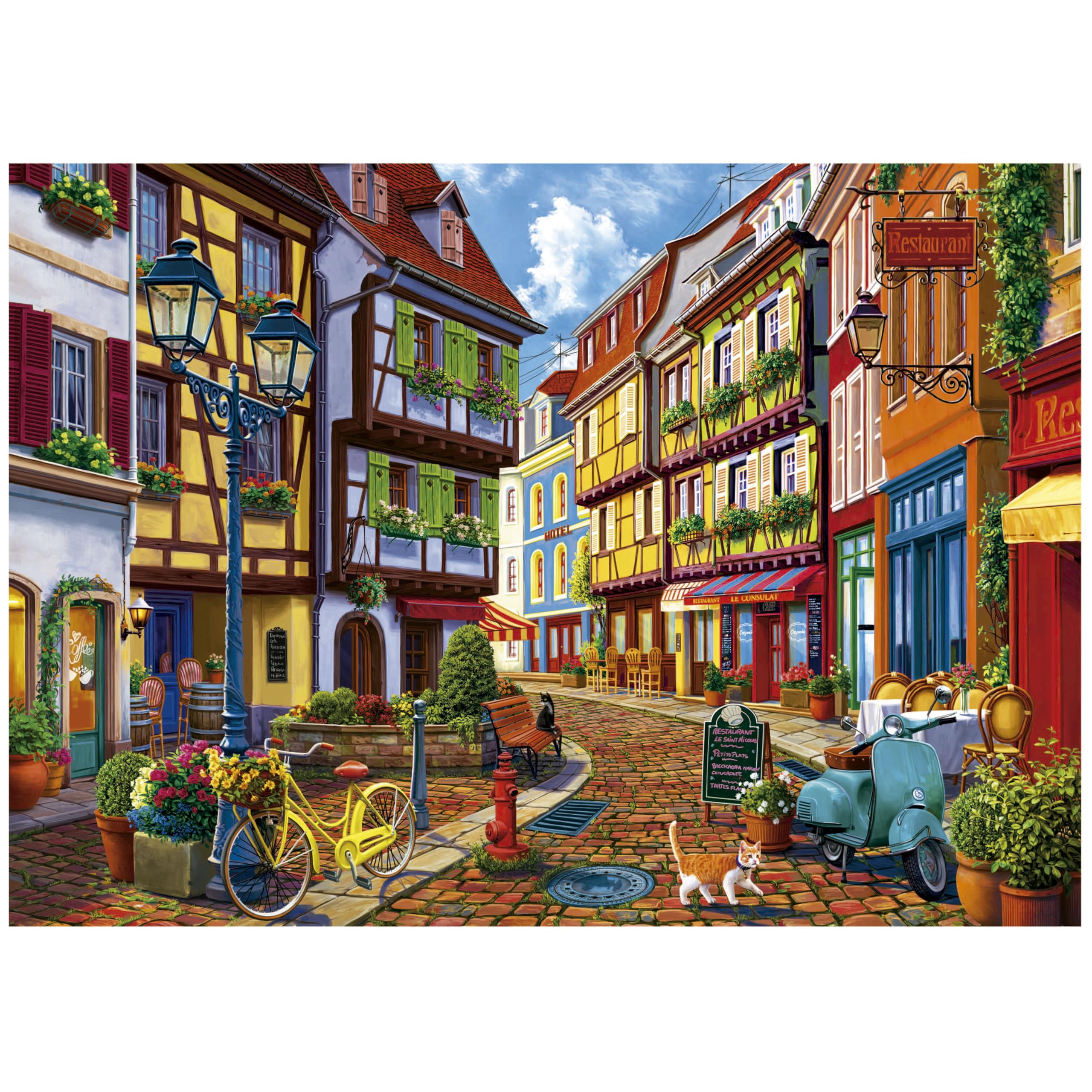 educa-strahlende-strasse-19945-puzzle-2000-teile-dorf-katzen image 2