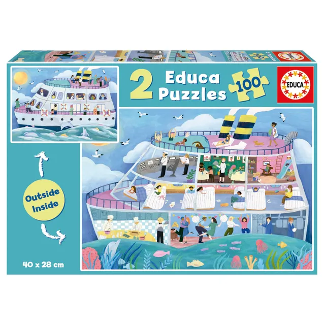 educa-kinderpuzzle-boot-2x100-teile-set-ab-6-jahren image 1