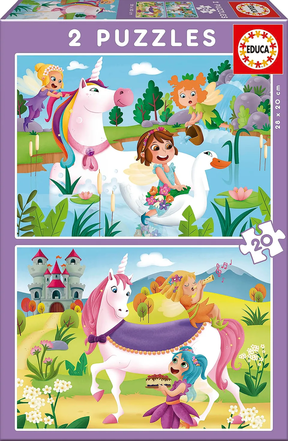 educa-18064-einh-rner-und-feen-puzzle-2x20-teile-ab-3-jahren image 1