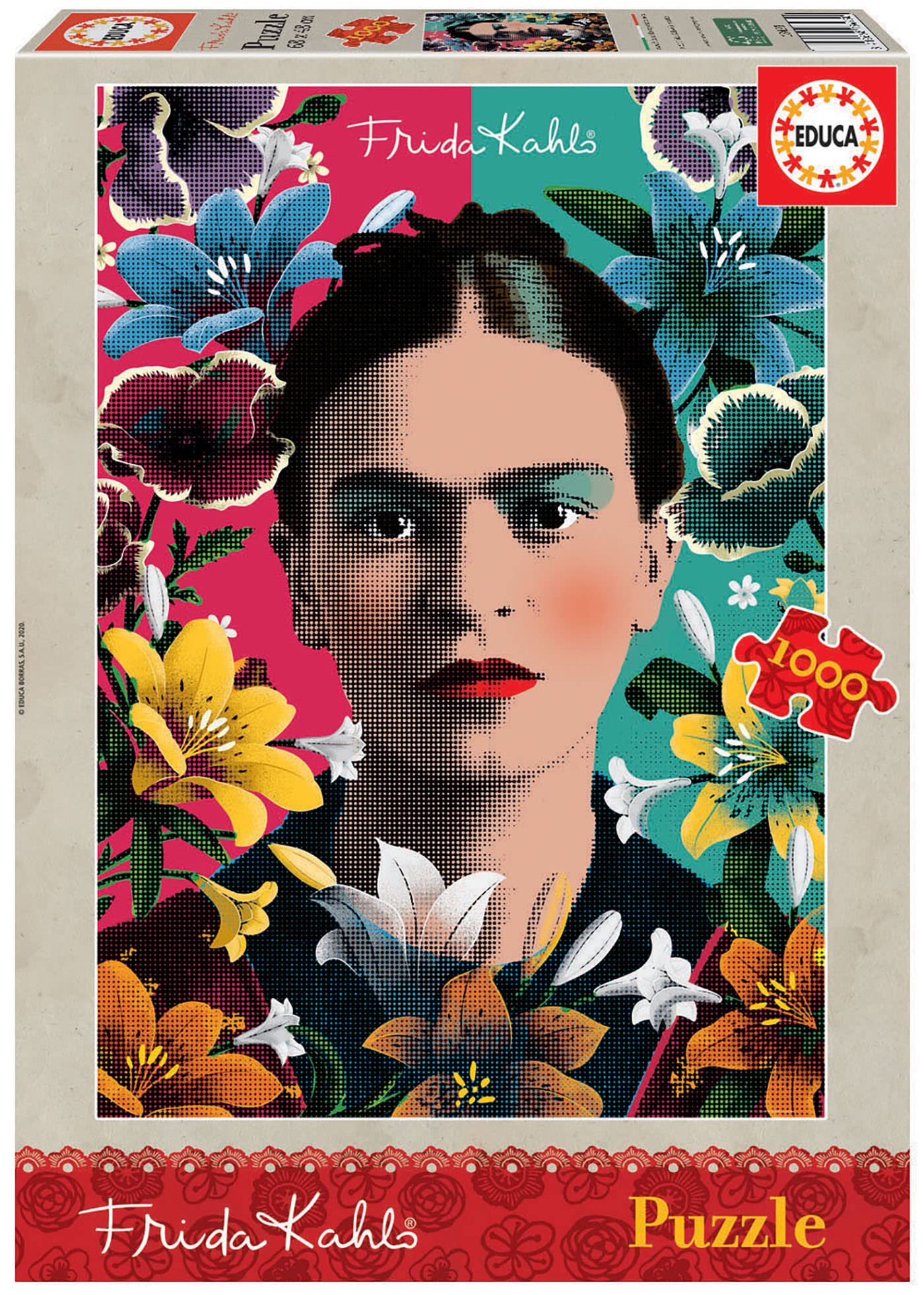 educa-18493-frida-kahlo-puzzle-1000-teile-kunst-portrait image 1