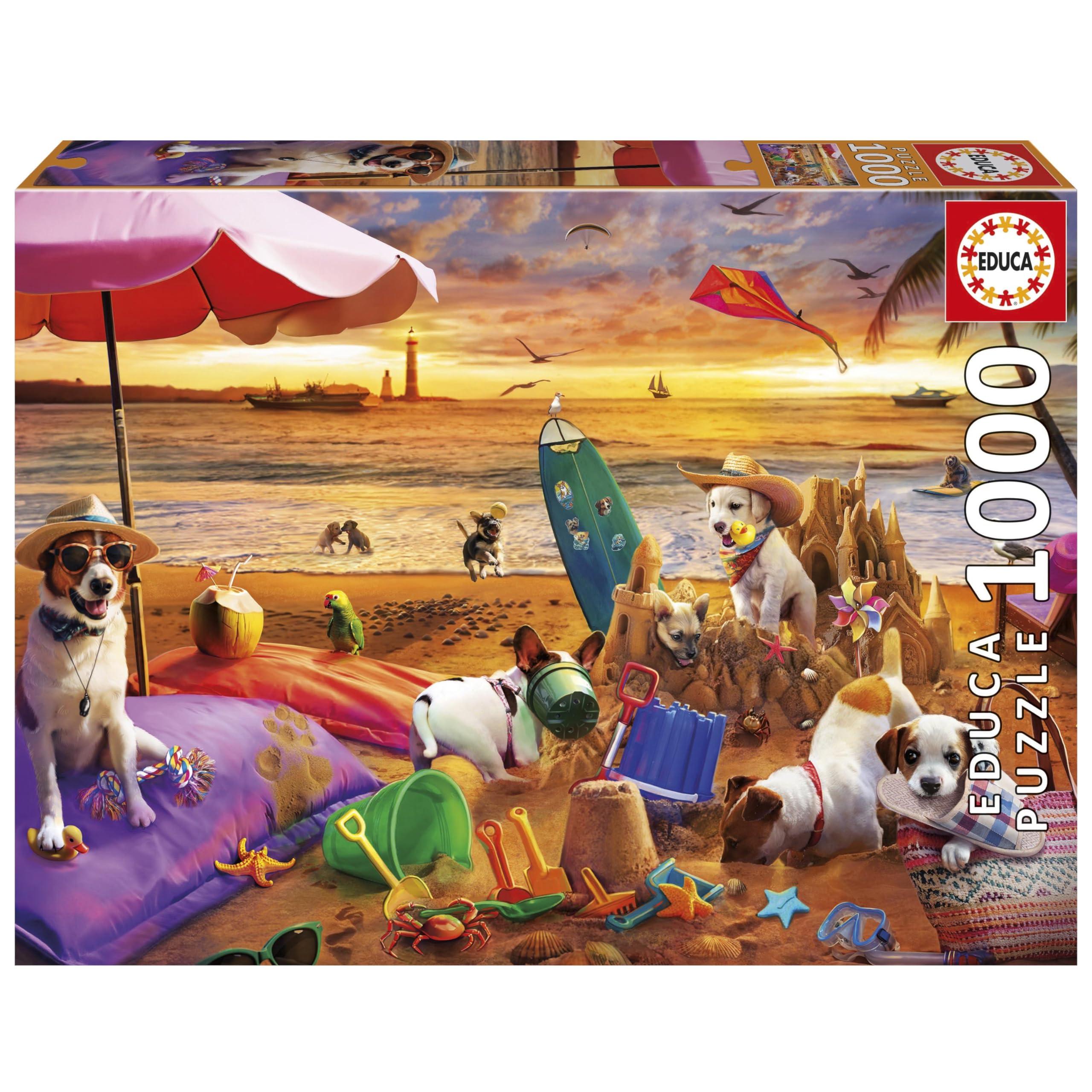 educa-hunde-am-strand-20312-1000-teile-puzzle-68x48-mit-kleber image 1