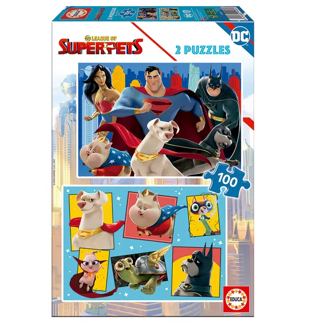 educa-dc-superpets-19484-puzzle-2x100-teile-ab-5-jahre image 1