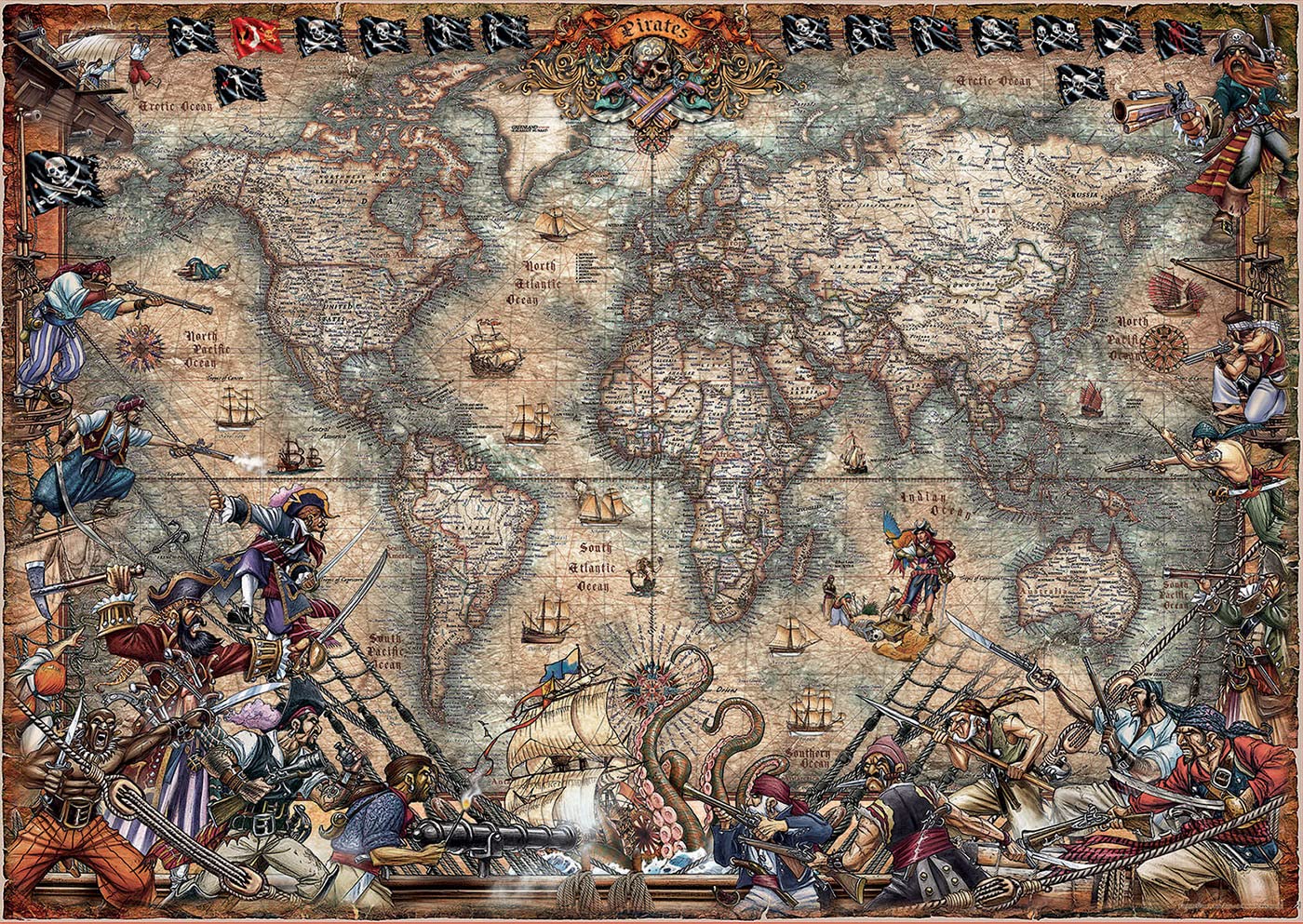 educa-18008-piraten-weltkarte-puzzle-2000-teile-ab-12 image 2
