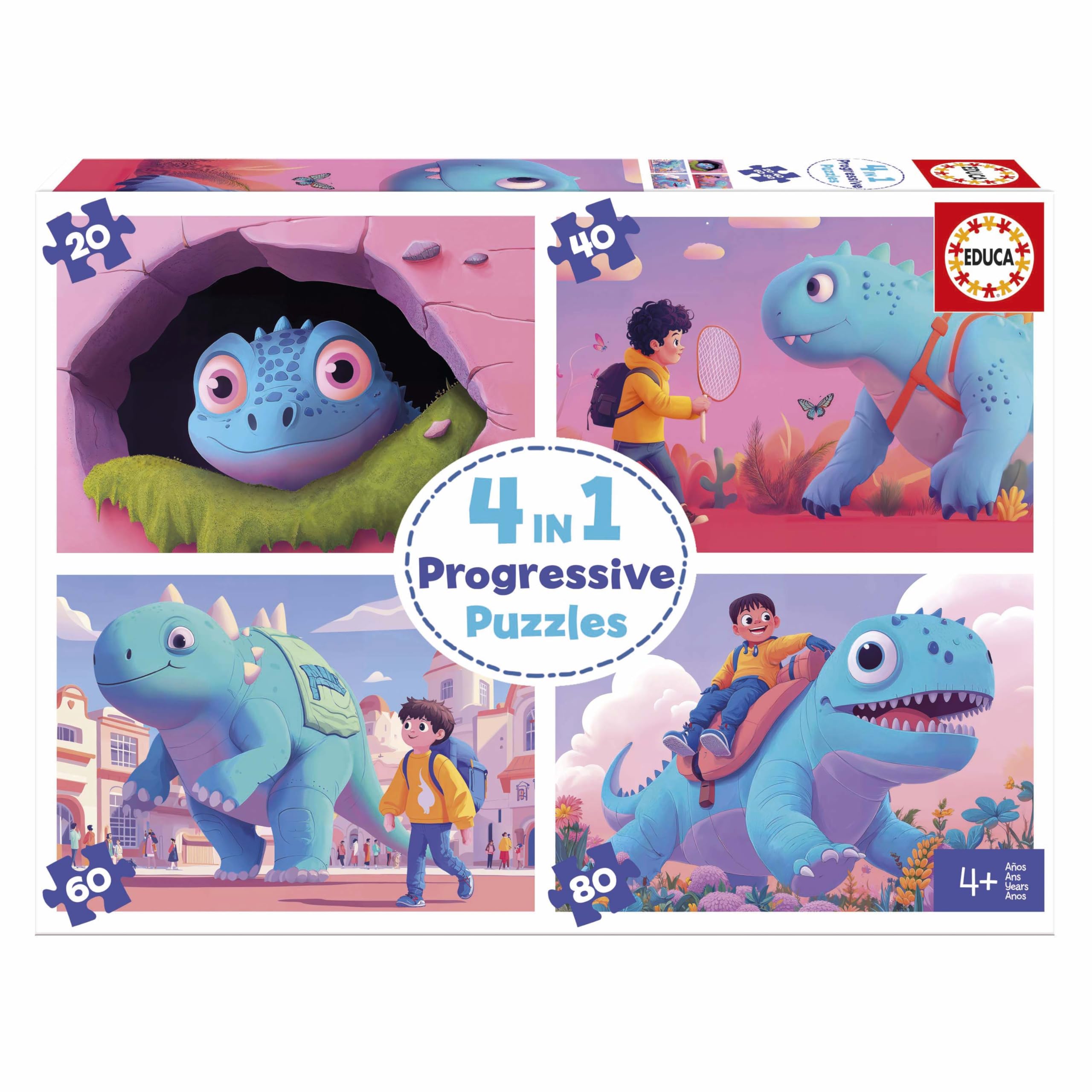 educa-freundliche-dinos-20222-kinderpuzzle-4in1-20-80-teile image 1