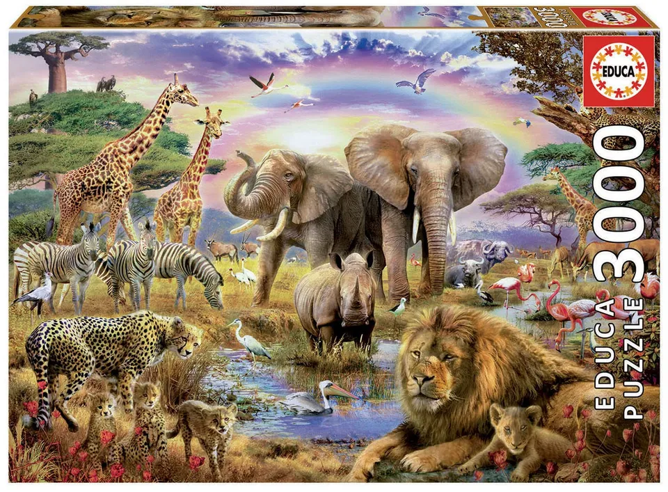 educa-17698-tr-nke-unter-dem-regenbogen-puzzle-3000-teile-savanne image 1