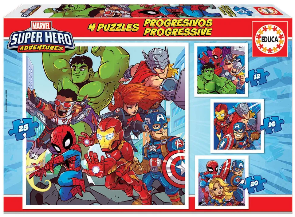 educa-marvel-super-hero-adventures-kinderpuzzle-4er-set-12-25teile image 1