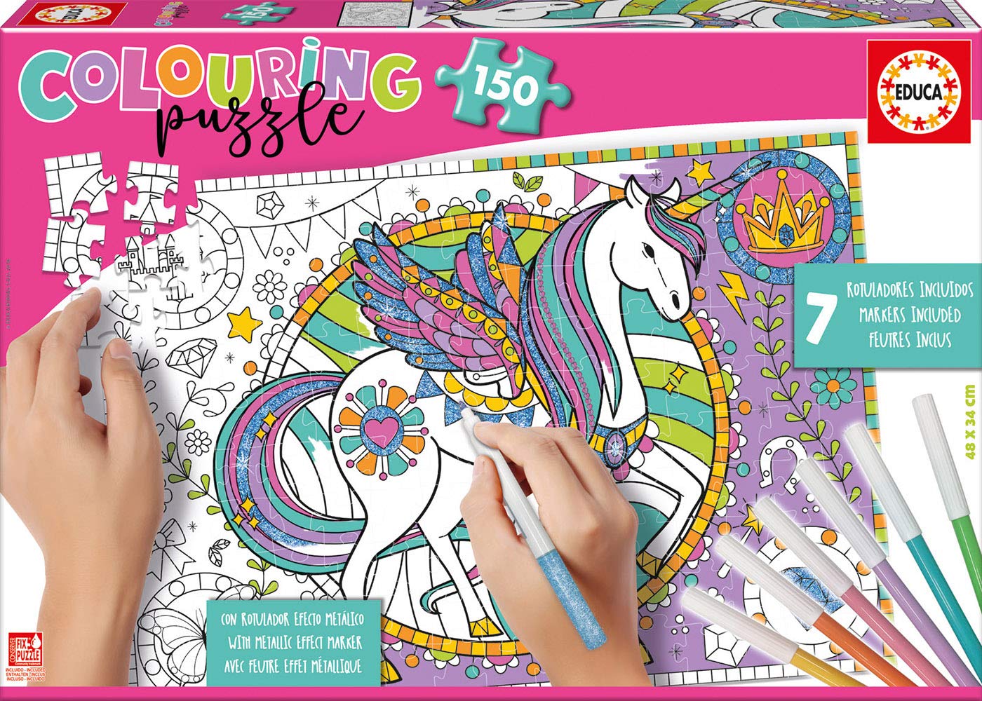 educa-17828-einhorn-colouring-puzzle-150-teile-zum-ausmalen image 1