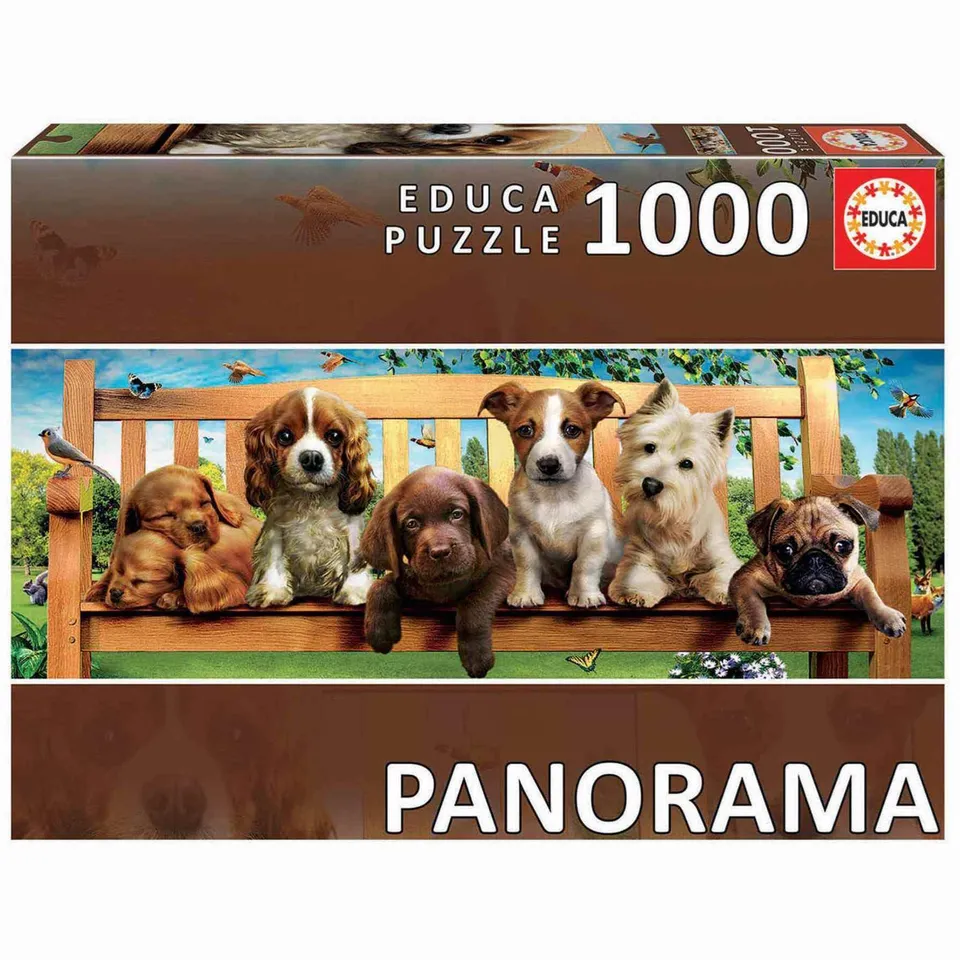 educa-19038-welpen-auf-bank-puzzle-1000-teile-panorama image 1