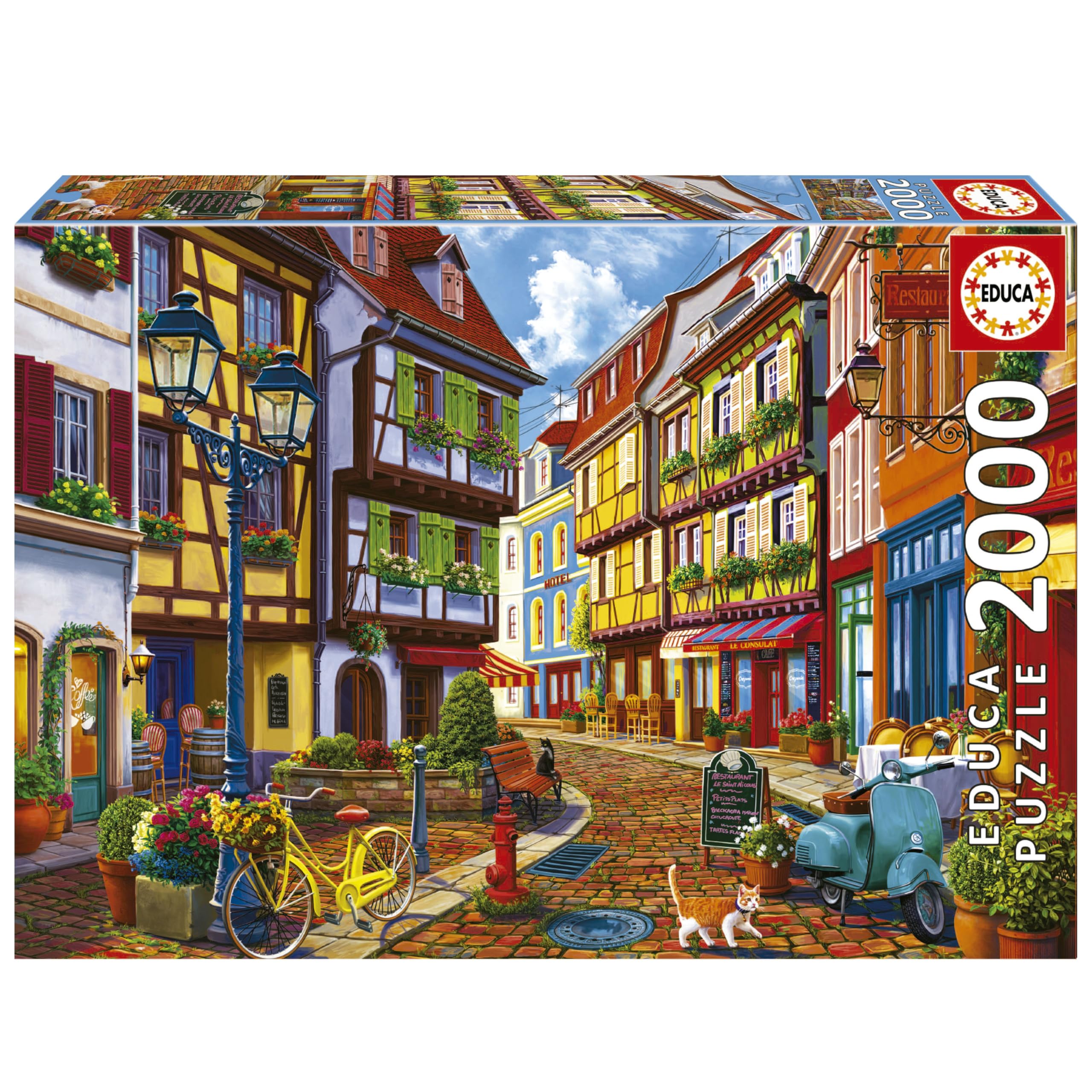 educa-strahlende-strasse-19945-puzzle-2000-teile-dorf-katzen image 1
