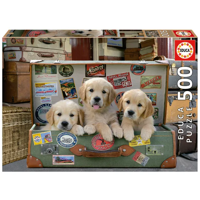 educa-hunde-im-koffer-17645-puzzle-500-teile-golden-retriever image 1