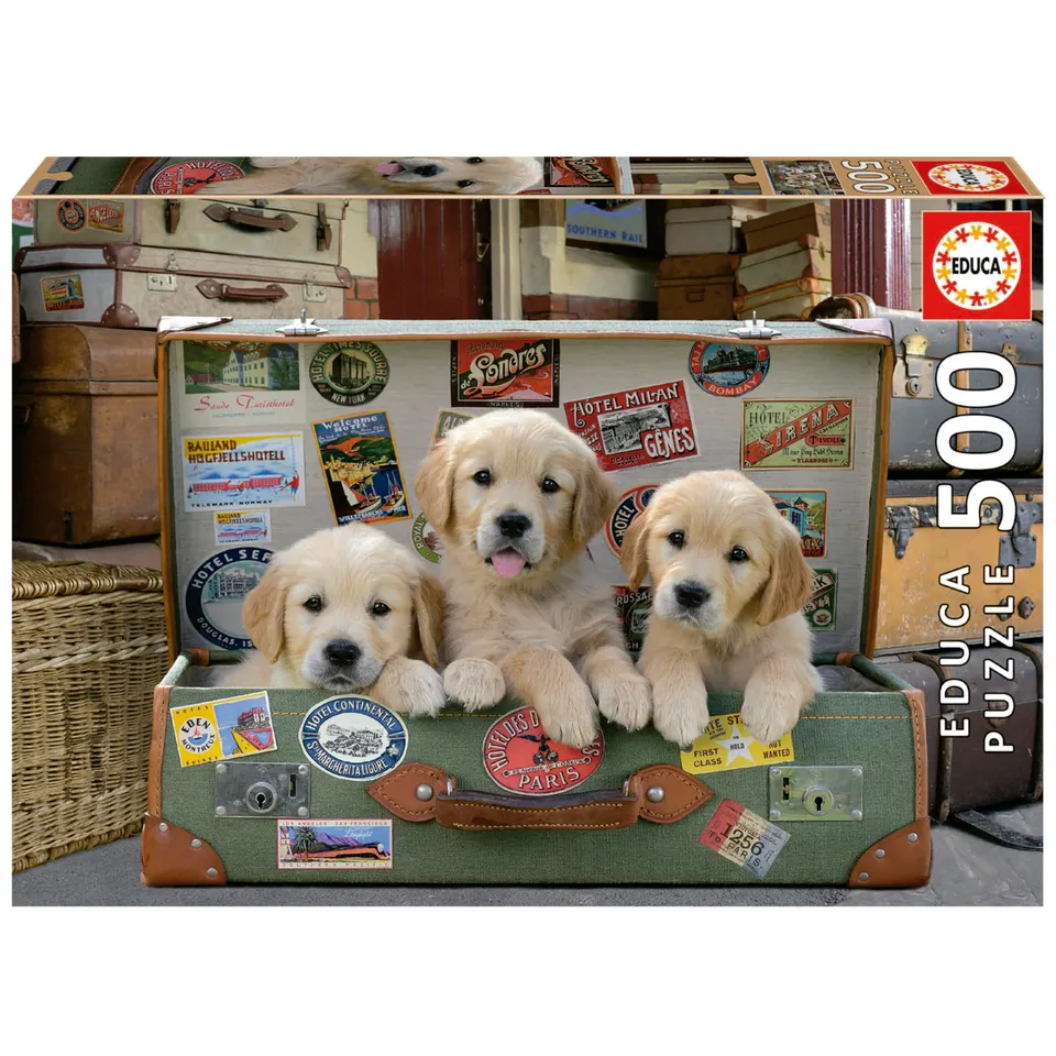 educa-hunde-im-koffer-17645-puzzle-500-teile-golden-retriever image 1