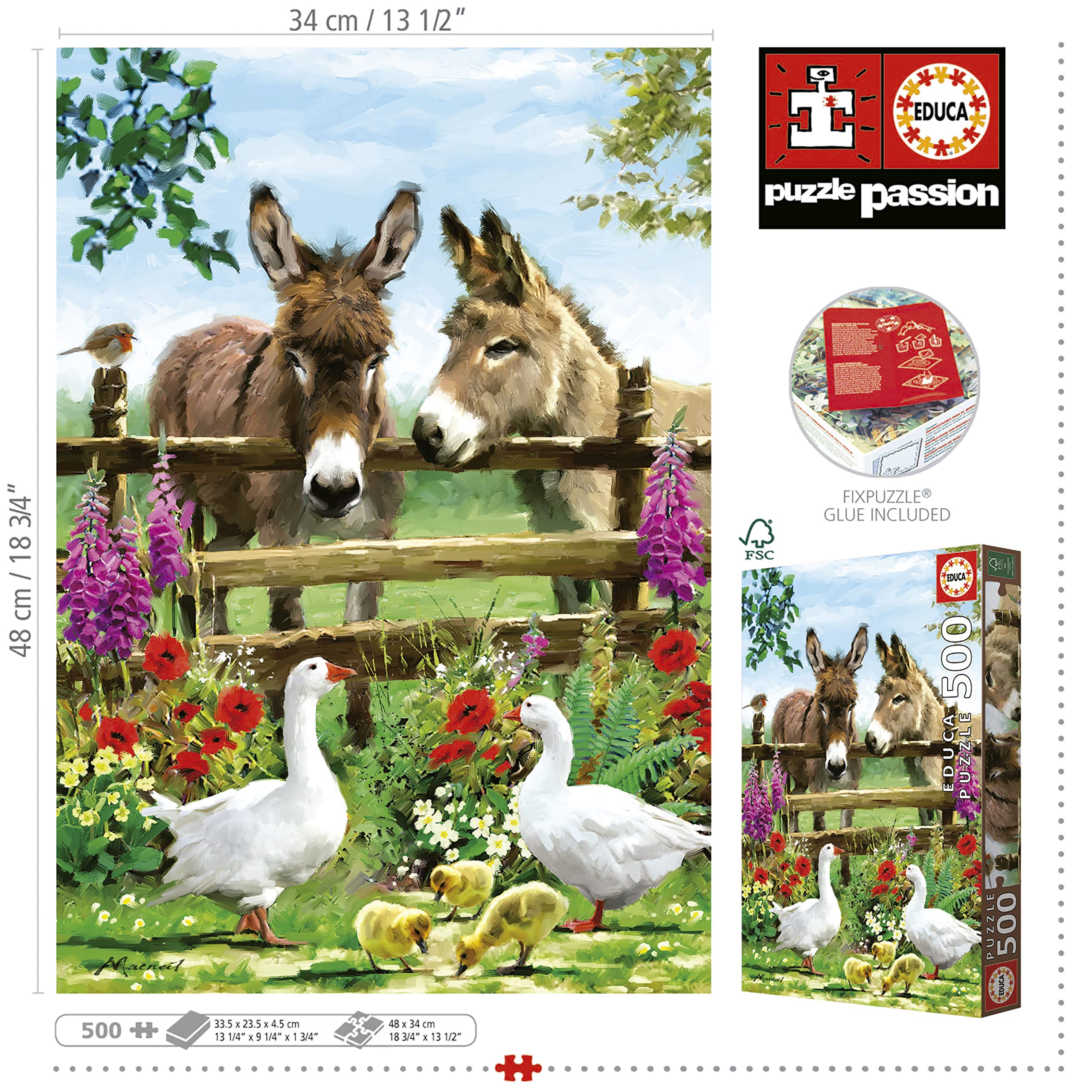 educa-19553-esel-puzzle-500-teile-tiermotiv-g-nse-34x48 image 3