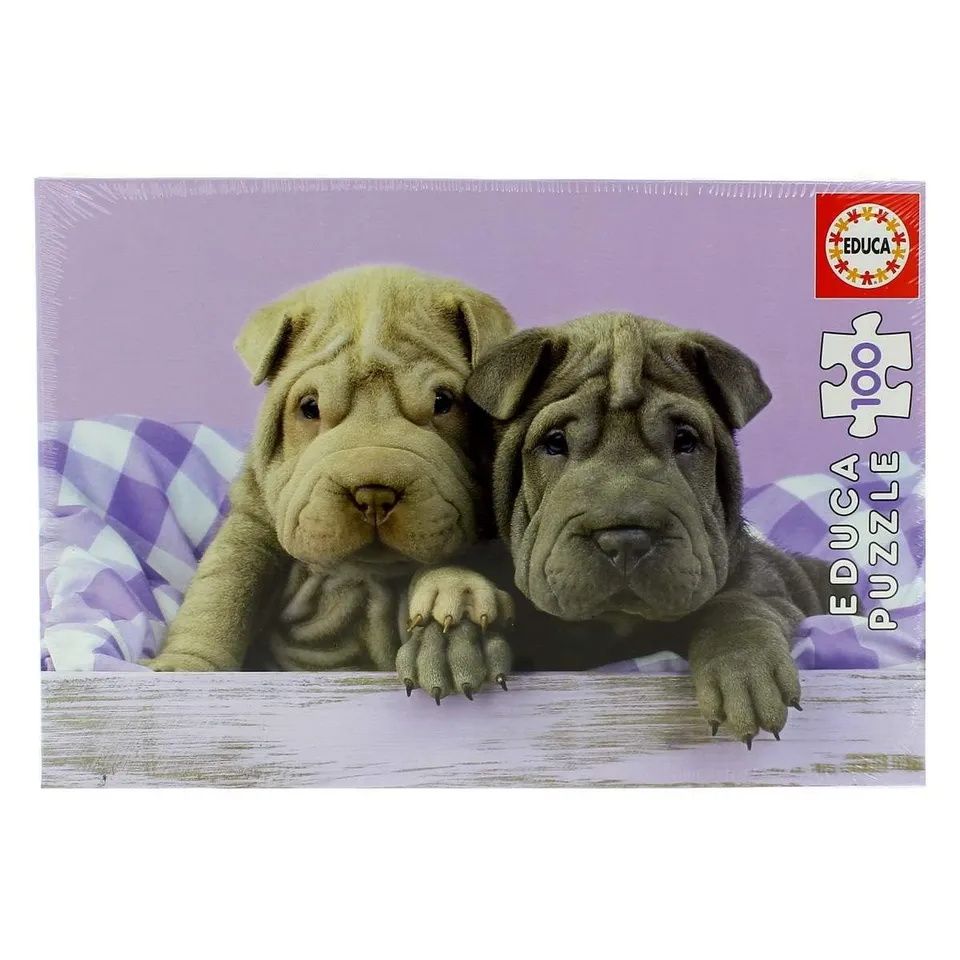 educa-18063-hundewelpen-am-morgen-puzzle-100-teile-shar-pei image 1