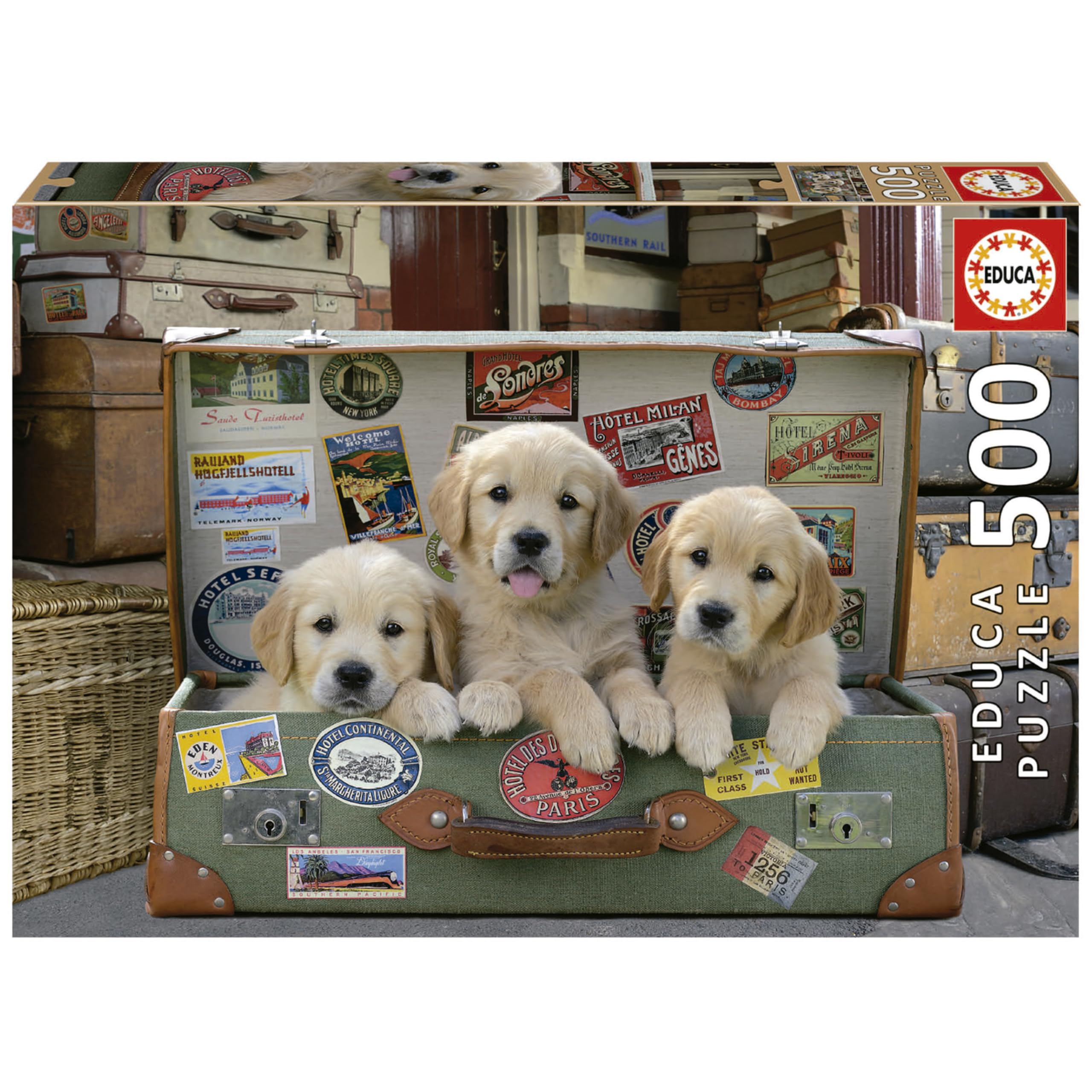 educa-hunde-im-koffer-17645-puzzle-500-teile-golden-retriever image 1