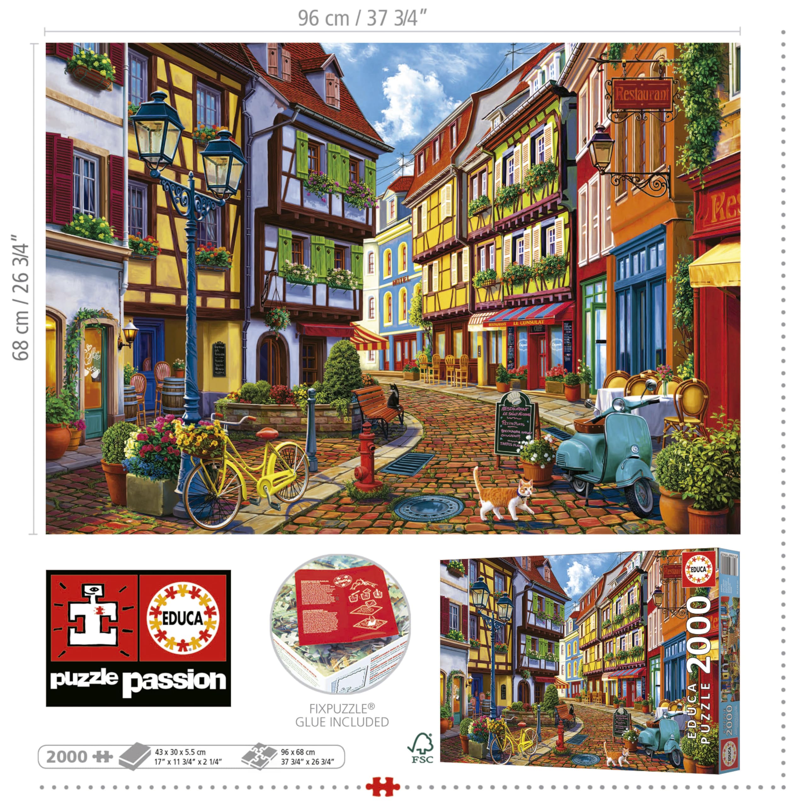 educa-strahlende-strasse-19945-puzzle-2000-teile-dorf-katzen image 3