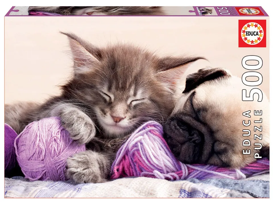 educa-17644-beste-freunde-puzzle-500-teile-katze-welpe image 1