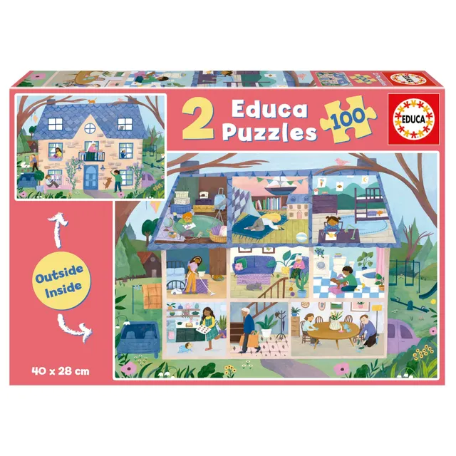 educa-kinderpuzzle-zuhause-19957-2x100-teile-haus-ab-6-jahren image 1
