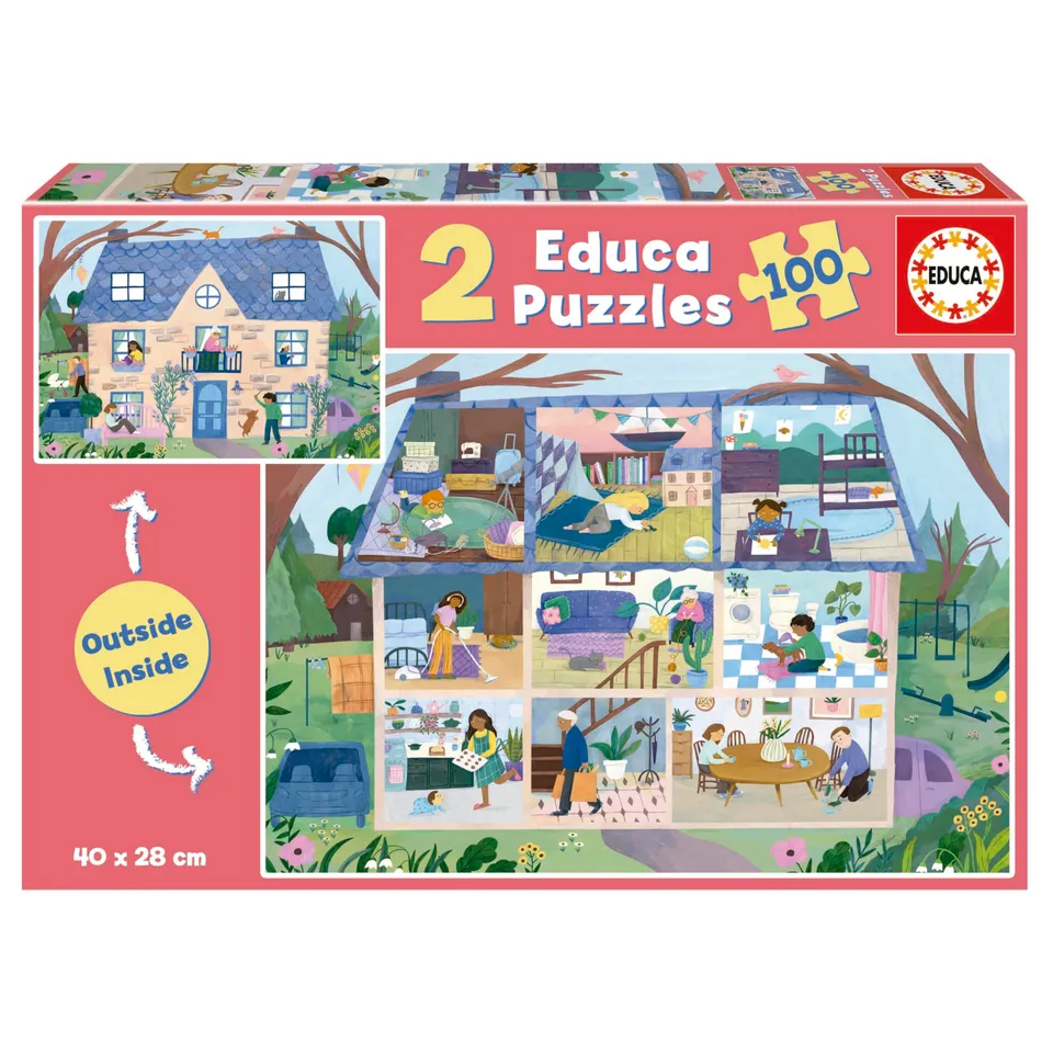 educa-kinderpuzzle-zuhause-19957-2x100-teile-haus-ab-6-jahren image 1