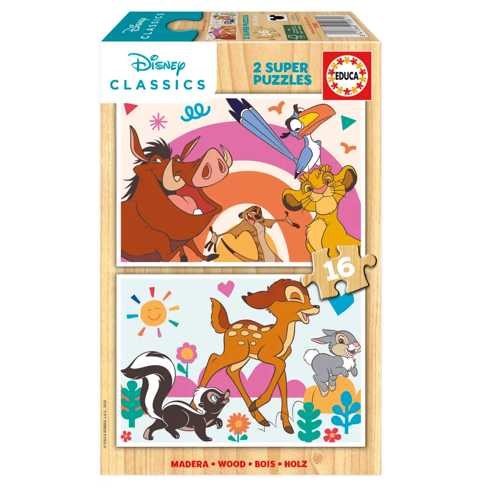 educa-19981-disney-tiere-holzpuzzle-2x16-teile-ab-3-jahren image 1