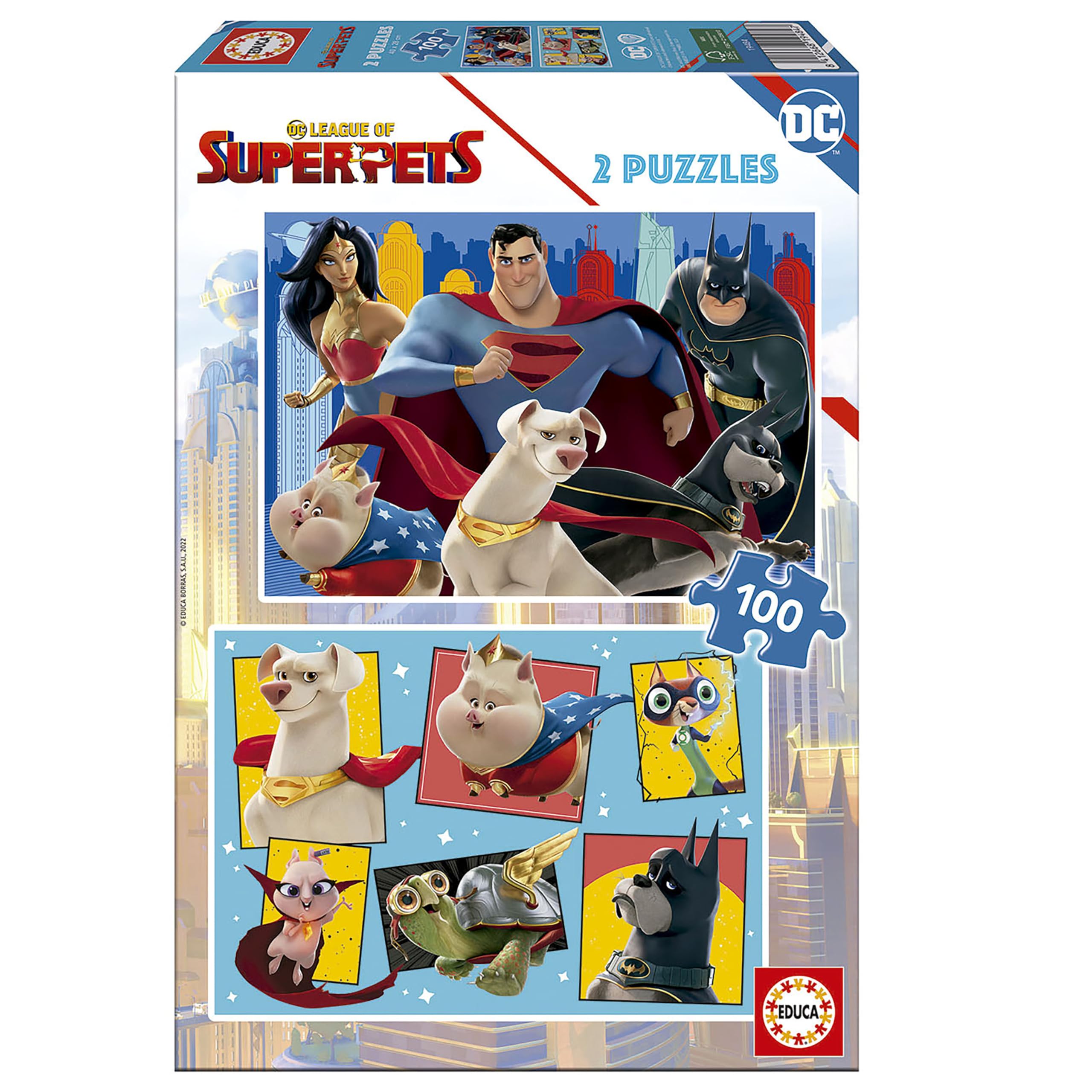 educa-dc-superpets-19484-puzzle-2x100-teile-ab-5-jahre image 1