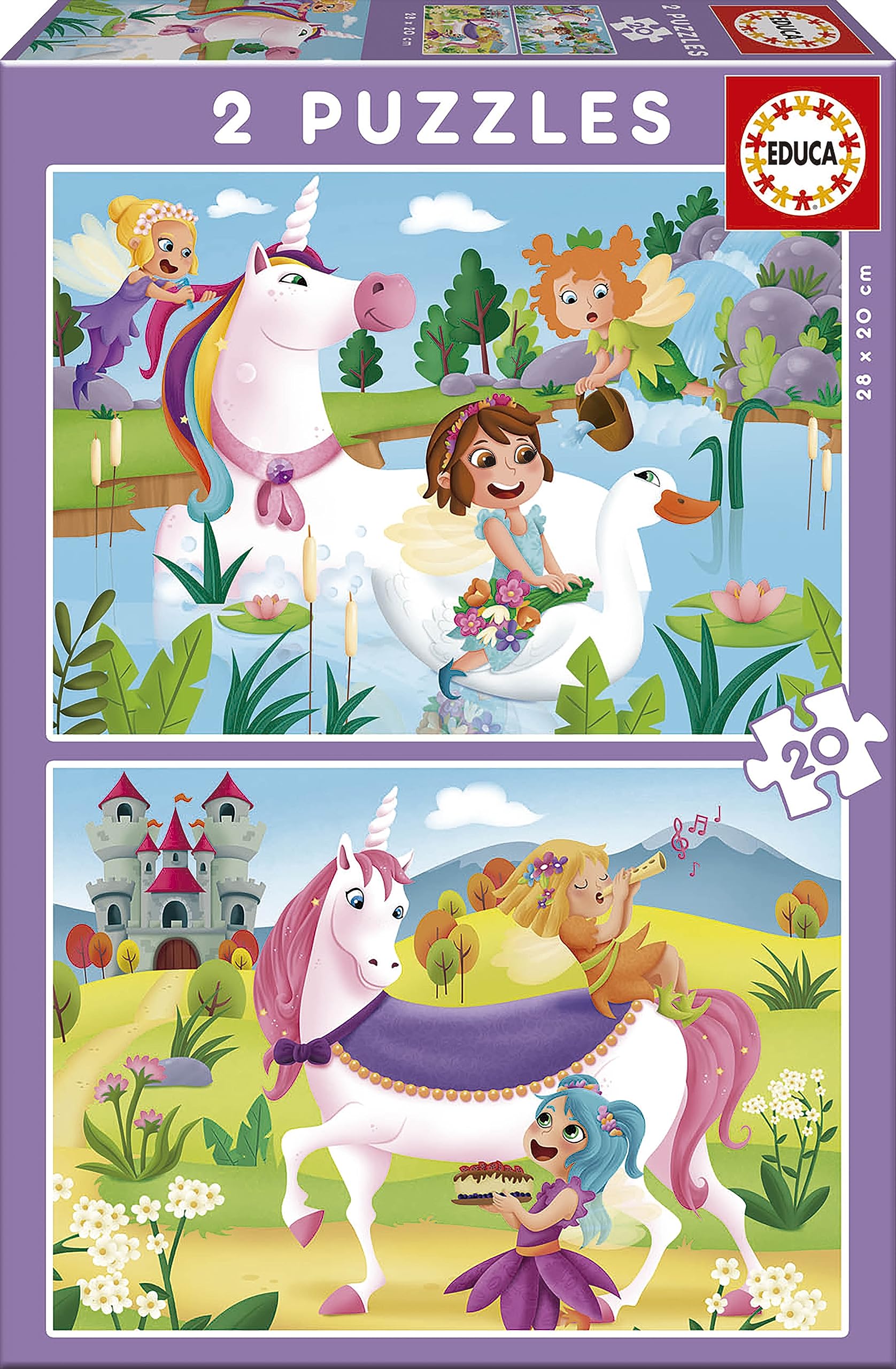 educa-18064-einh-rner-und-feen-puzzle-2x20-teile-ab-3-jahren image 1