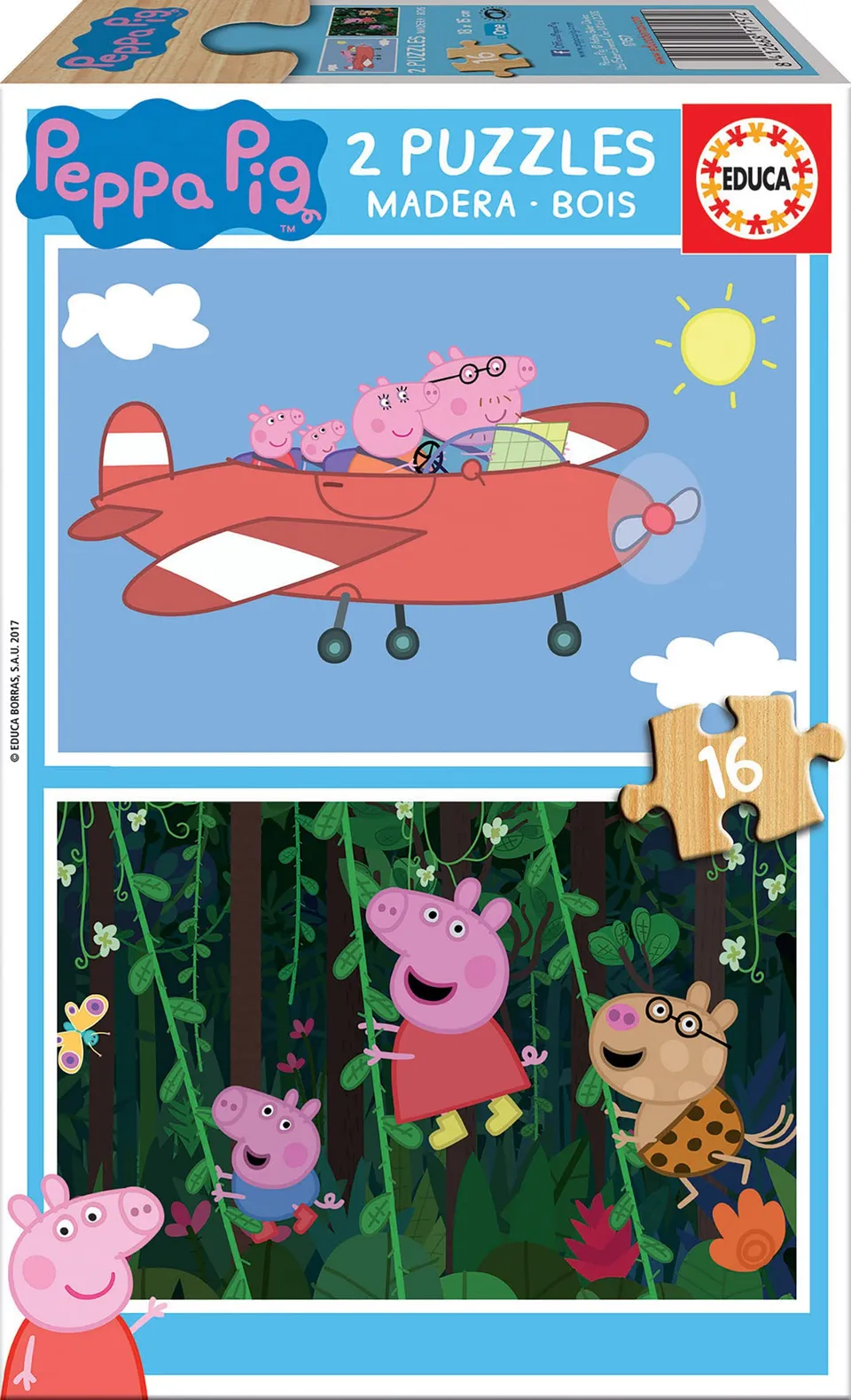 educa-17157-peppa-wutz-holzpuzzle-2x16-teile-ab-3-jahren image 1