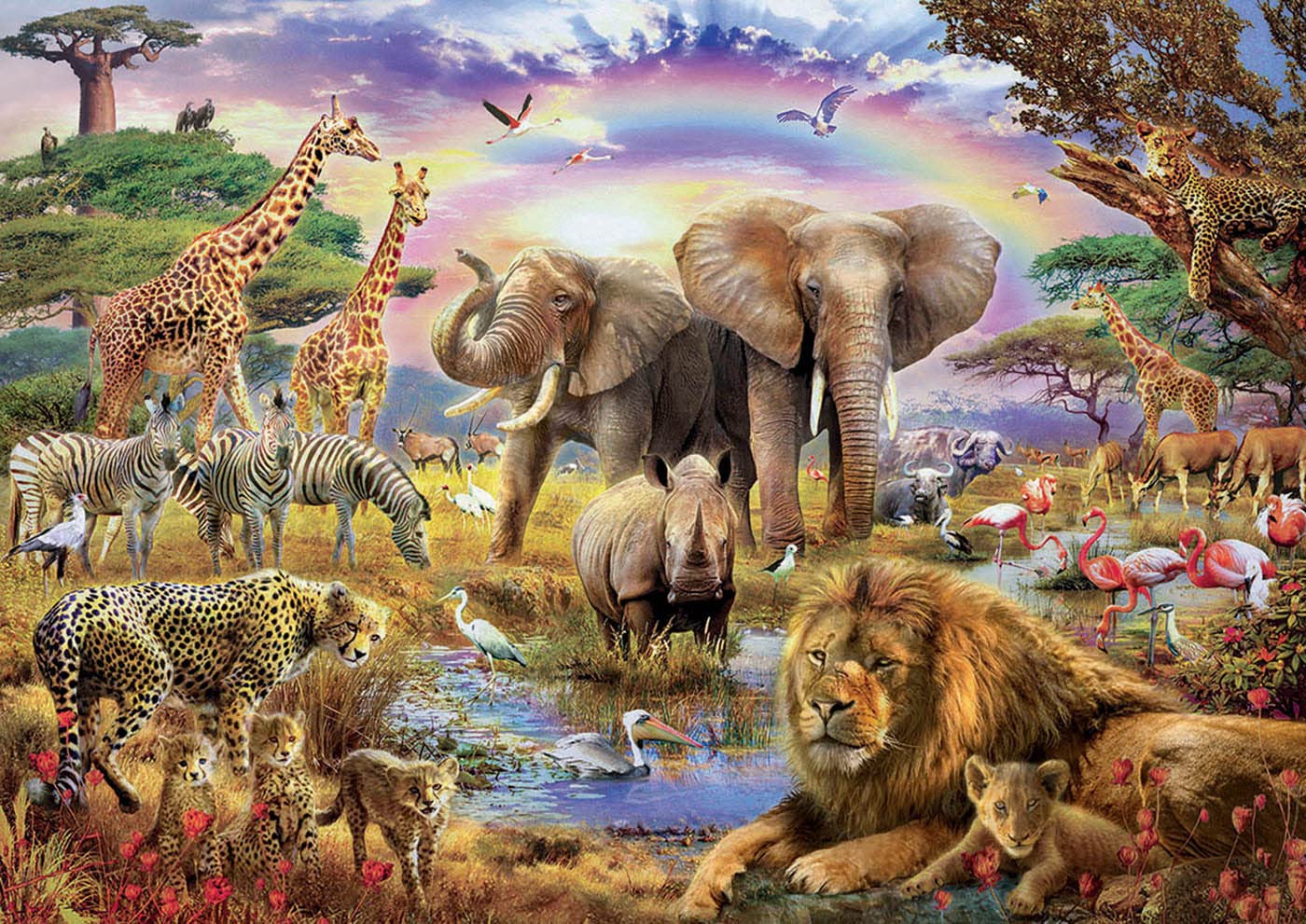 educa-17698-tr-nke-unter-dem-regenbogen-puzzle-3000-teile-savanne image 2
