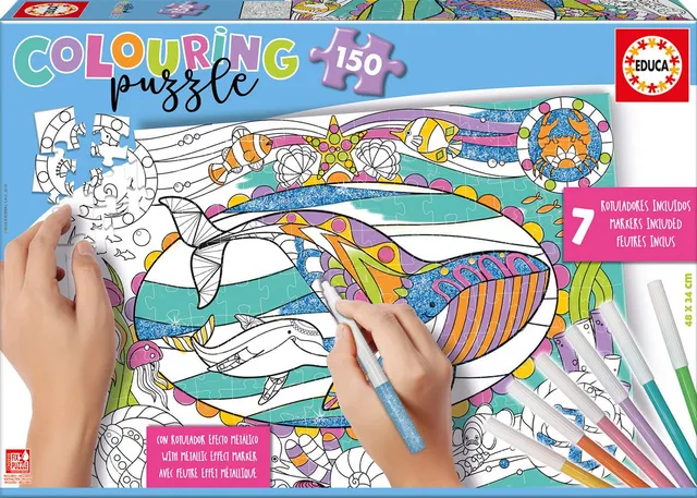 educa-17827-colouring-meerestiere-puzzle-150-teile-zum-ausmalen image 1