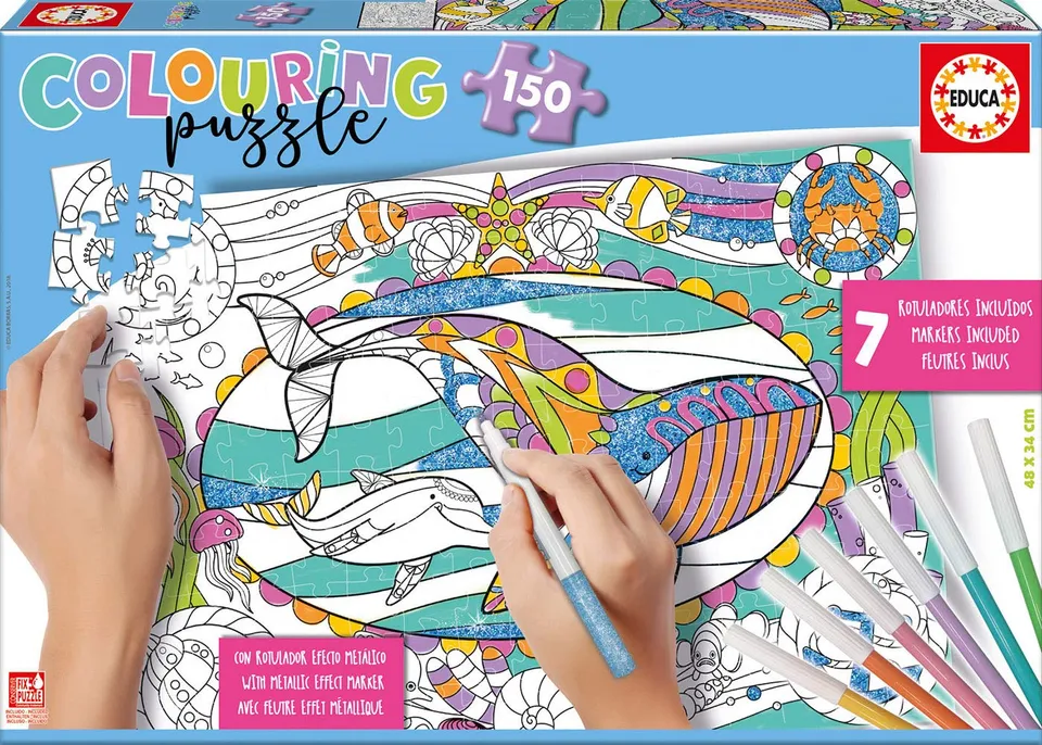 educa-17827-colouring-meerestiere-puzzle-150-teile-zum-ausmalen image 1