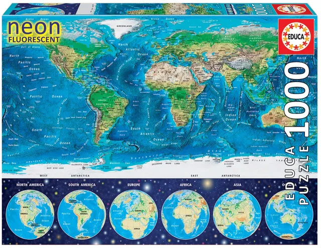 educa-16760-weltkarte-puzzle-1000-teile-leuchtet-im-dunkeln image 1