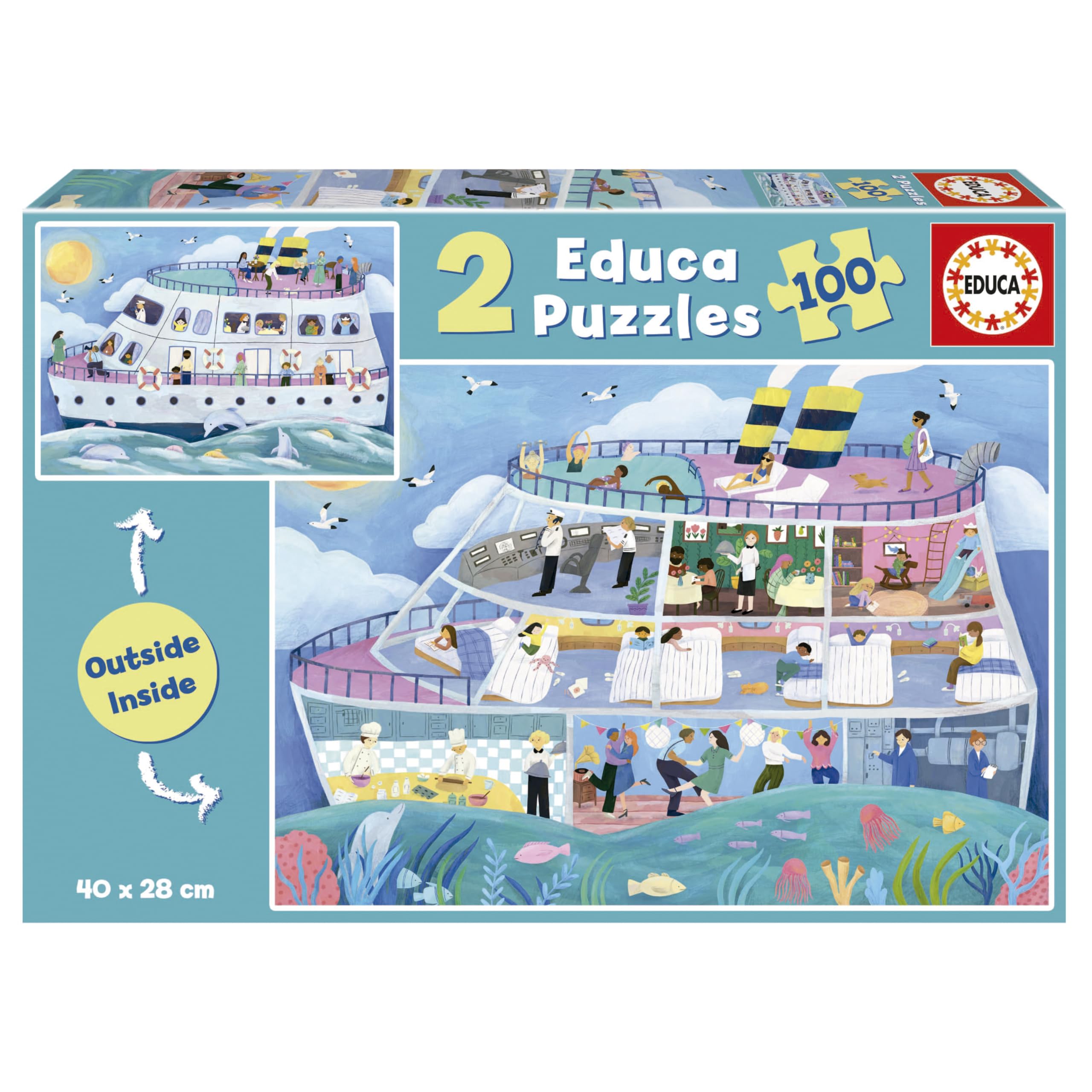 educa-kinderpuzzle-boot-2x100-teile-set-ab-6-jahren image 1
